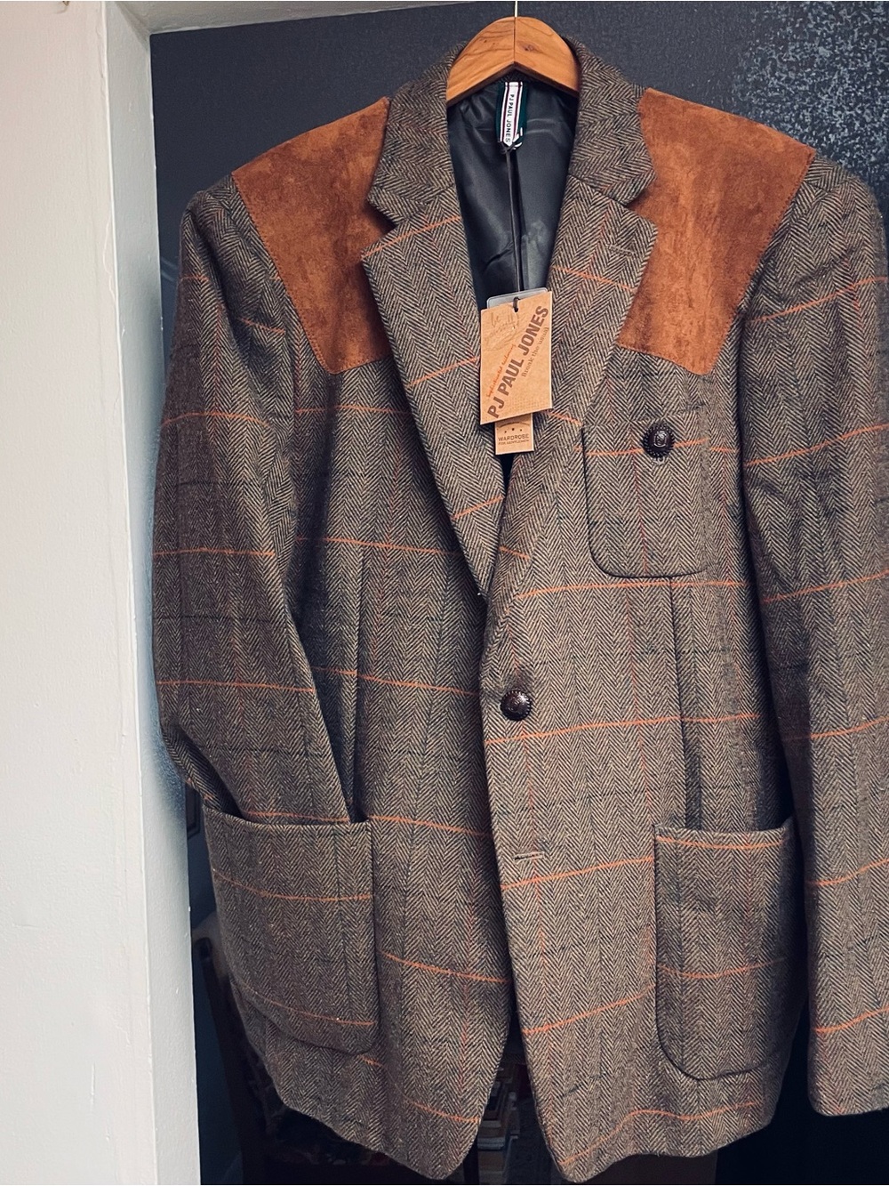 PJ Paul Jones Men’s Brown Hunting Blazer Tweed Sport coat Patch XL NWT